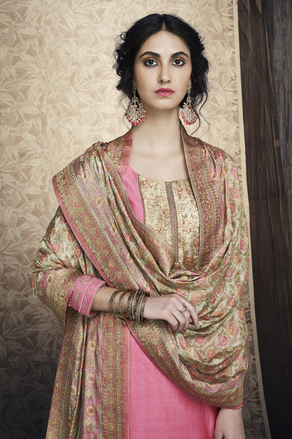 Pink Silk Suit with Banarasi Jacquard Dupatta