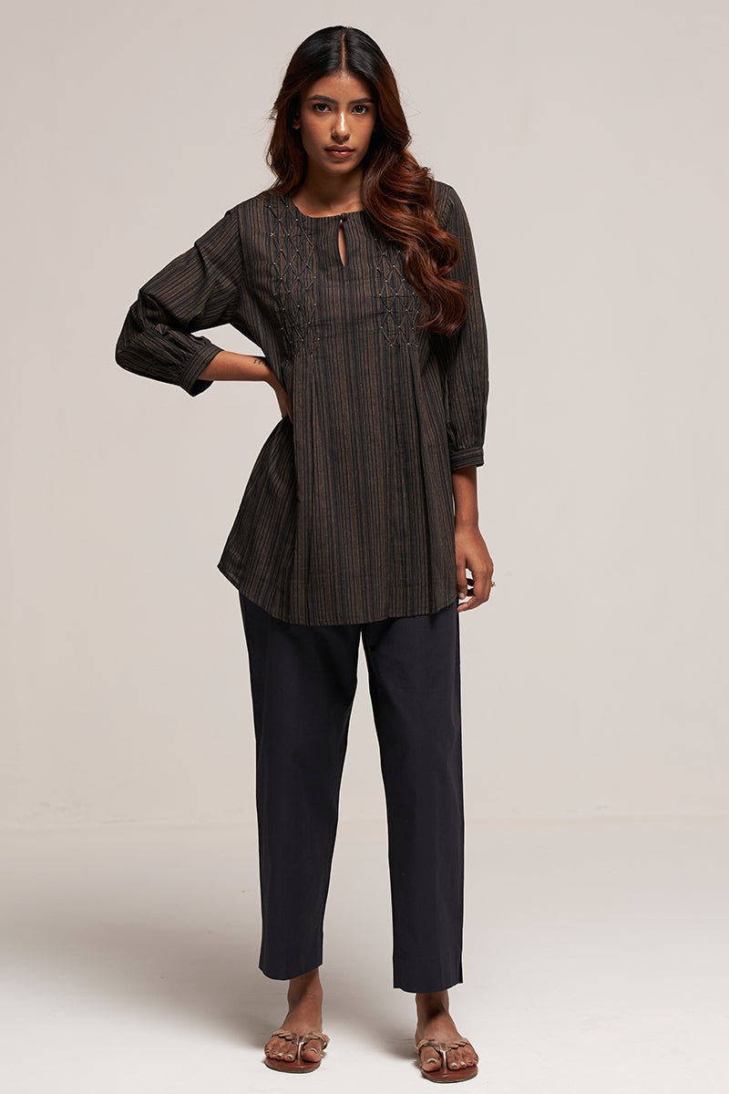 Black and Beige Stripe Cotton Co-ord Set
