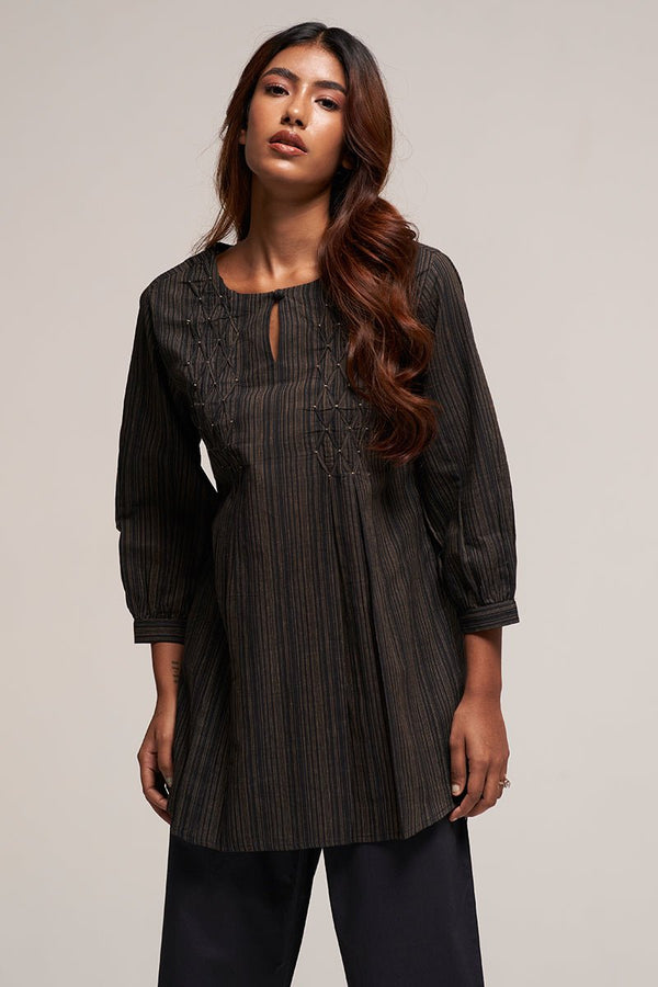 Black and Beige Stripe Cotton Co-ord Set
