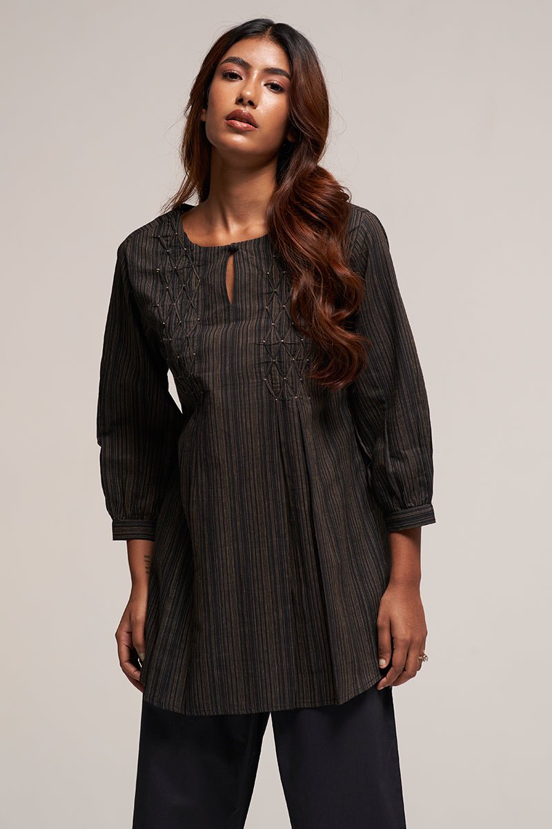 Black and Beige Stripe Cotton Co-ord Set
