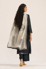 Black and Off White Woven Linen Salwar Suit