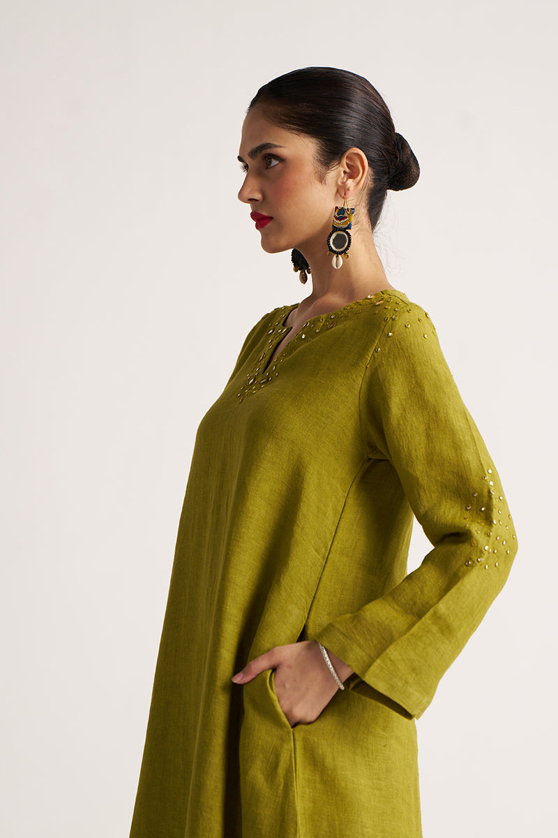 Cream Cotton Woven Kurta With Cotton Bottom