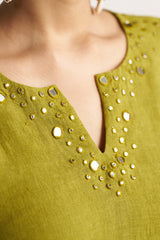 Cream Woven Cotton Linen Kurta With Cotton Bottom