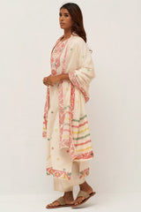 Cream Woven Cotton Linen Kurta With Cotton Bottom