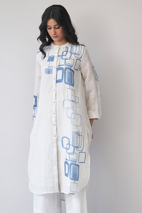 Marshmallow and Blue Linen Co-ord Set