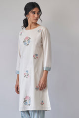 Beige Embroidered Cotton Kurta With Printed Salwar