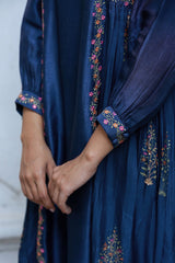 Blue Raw Silk Salwar Suit With Organza Dupatta