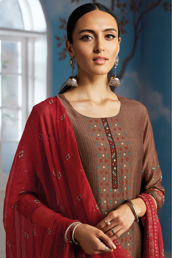 Brown Bemberg Silk Kurta