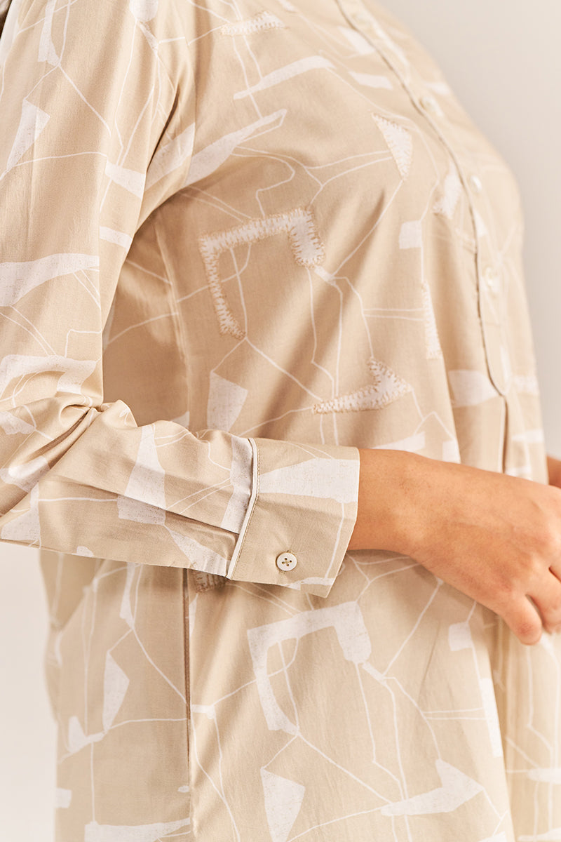 Beige and White Abstract Co-ord Set