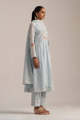 Chalk Blue Mul Chanderi Embroidered Kurta Set