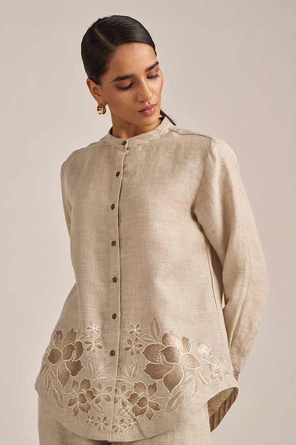 Undyed Natural Linen Embroidered Co-ord Set