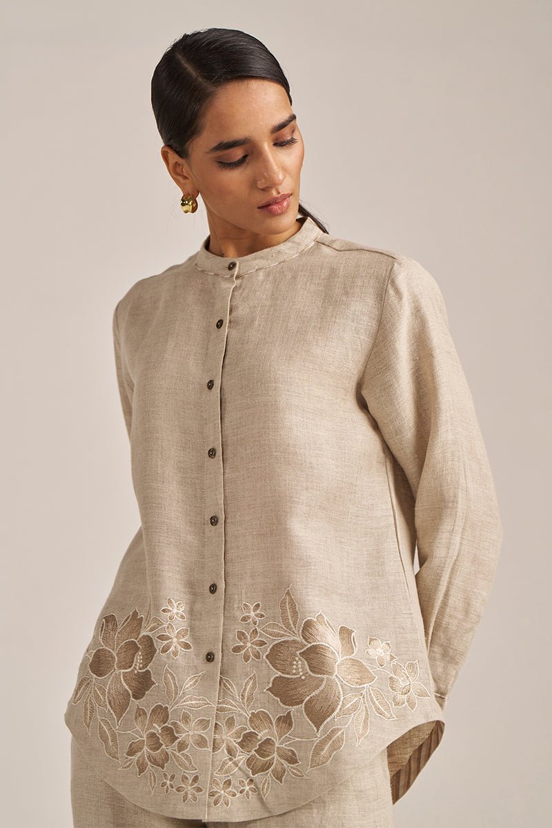 Undyed Natural Linen Embroidered Co-ord Set