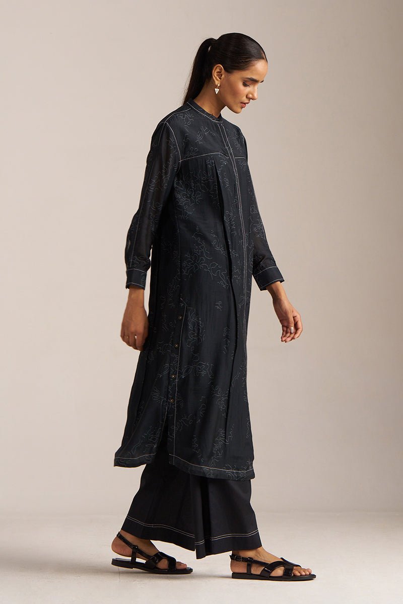 Black Print Button Down Co-ord Set