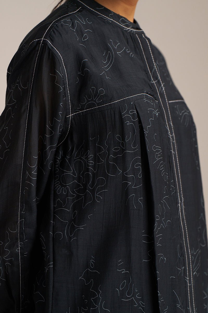 Black Print Button Down Co-ord Set