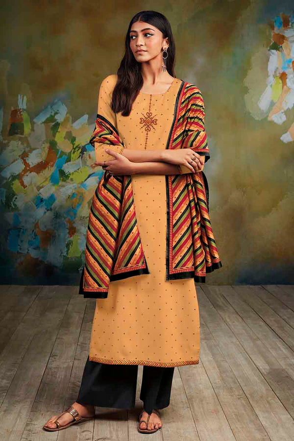 Yellow Color Premium Cotton Satin Kurta with Kora Silk Dupatta