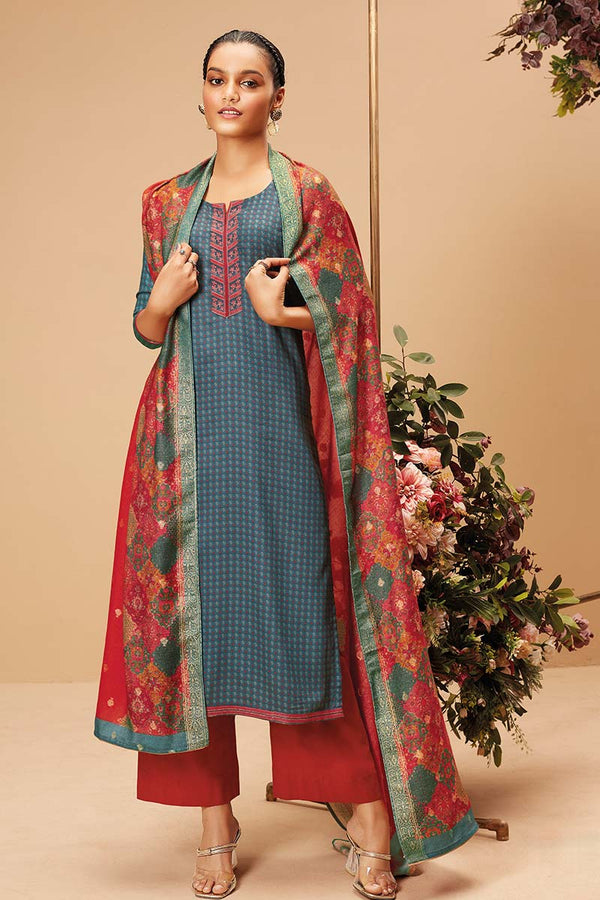 Pashmina Printed Suit with Printed Pure Jacquard