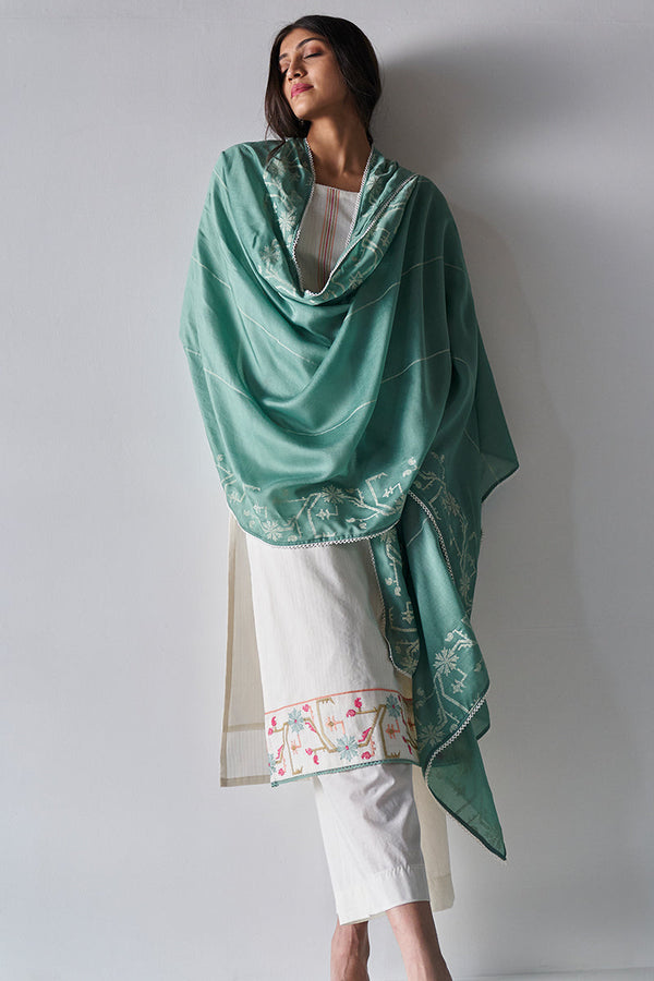 Cream Cotton Dobby Embroidered Suit with Lawn Dupatta