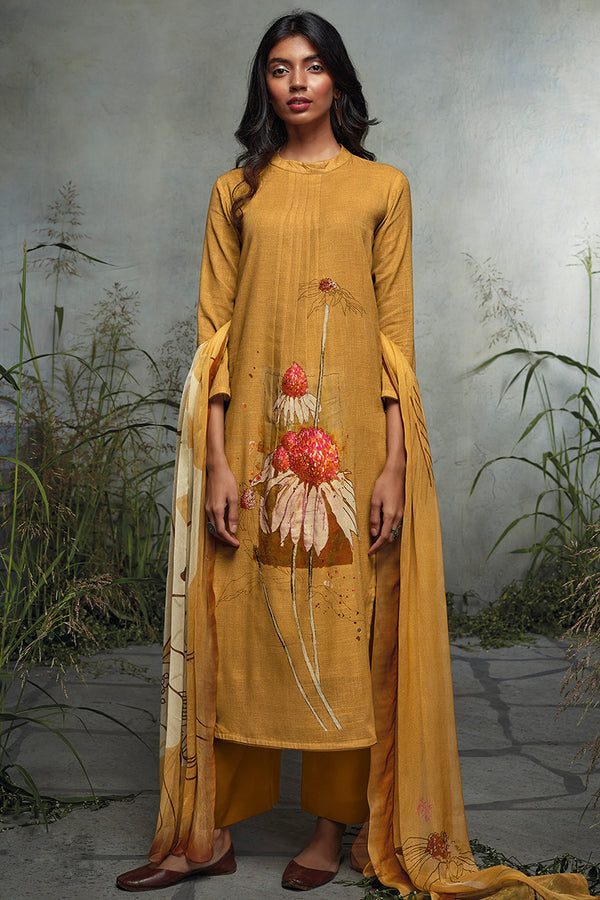 Cotton Slub Printed Suit with Printed Chiffon Dupatta