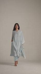 Powder Blue Mul-Mul Embroidered Kurta Set