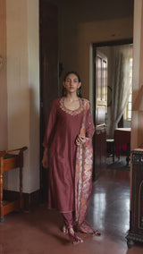 Fired Brick Silk Embroidered Salwar Suit