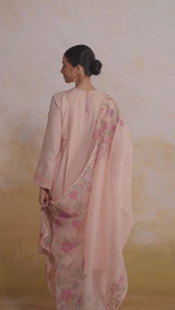 Pale Blush Embroidered and Woven Kurta Set