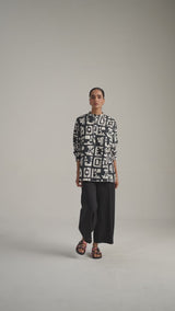 Black and Cream Printed Cotton Short kurta