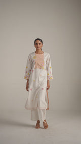 Ivory and Multi Color Embroidered Floral Co-ord Set