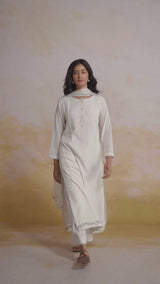Off-White Cotton Woven Kurta Set