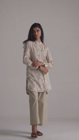 Beige and White Abstract Co-ord Set