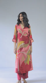 Maroon Crepe Silk Printed Co-ord Set