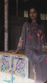 Grey Floral Printed Bemberg Silk Co-ord Set