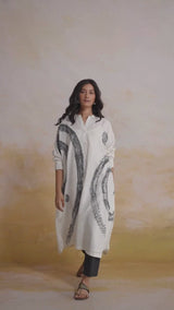 Off-White and Black Abstract Woven Co-ord Set
