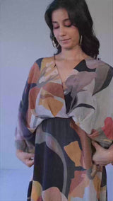 Black, Grey and Brown Mix Colour Crepe Silk Printed Co-ord Set