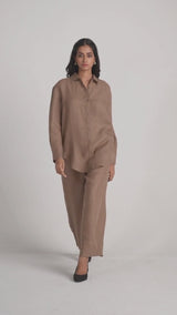Woodsmoke Brown Pure Linen Co-ord Set