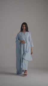 Baby Blue Woven Cotton Kurta Set