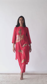 Red Bemberg Silk Co-ord Set