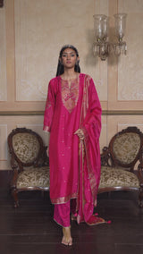 Fuchsia Pink Woven Silk Salwar Suit
