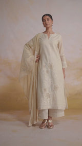 Fog Beige Woven Kurta Set