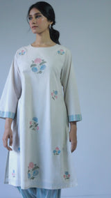 Beige Embroidered Cotton Kurta With Printed Salwar