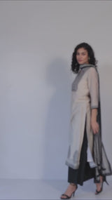 Beige And Black Bemberg Silk Kurta With Bemberg Silk Dupatta
