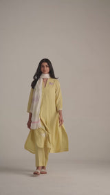 Popcorn Yellow Embroidered Kurta Set