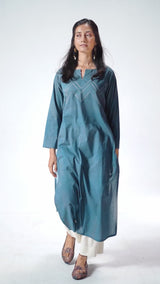 Indigo Blue Kurta and Cream Bottom Set