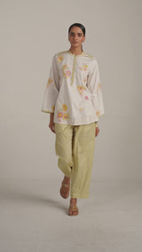 Ivory and Green Oasis Embroidered Co-ord Set