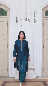 Corsair Blue Silk Hand Made Tussar Silk Shibori Co-ord Set