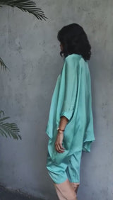 Dusty Sea Blue Organza Satin Shirt With Cotton Satin Bottom