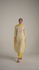 Cream-Gold Stripe and Floral kurta Set