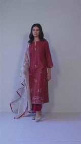 Maroon Heavy Cotton Woven Salwar Suit Set With Chanderi Dupatta