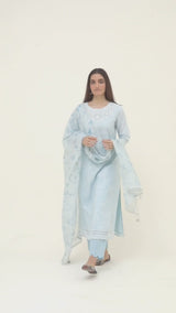 Illusion Blue Embroidered Salwar Suit