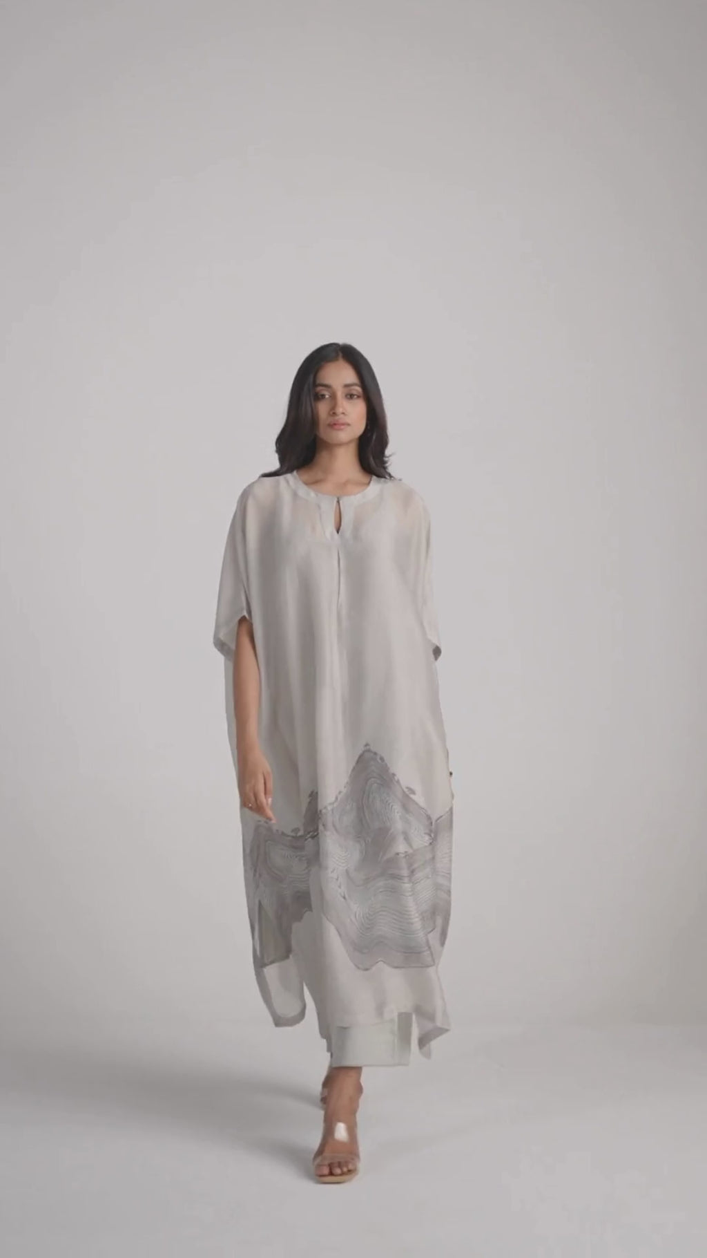 Ash Grey Silk Kaftaan Co-ord Set