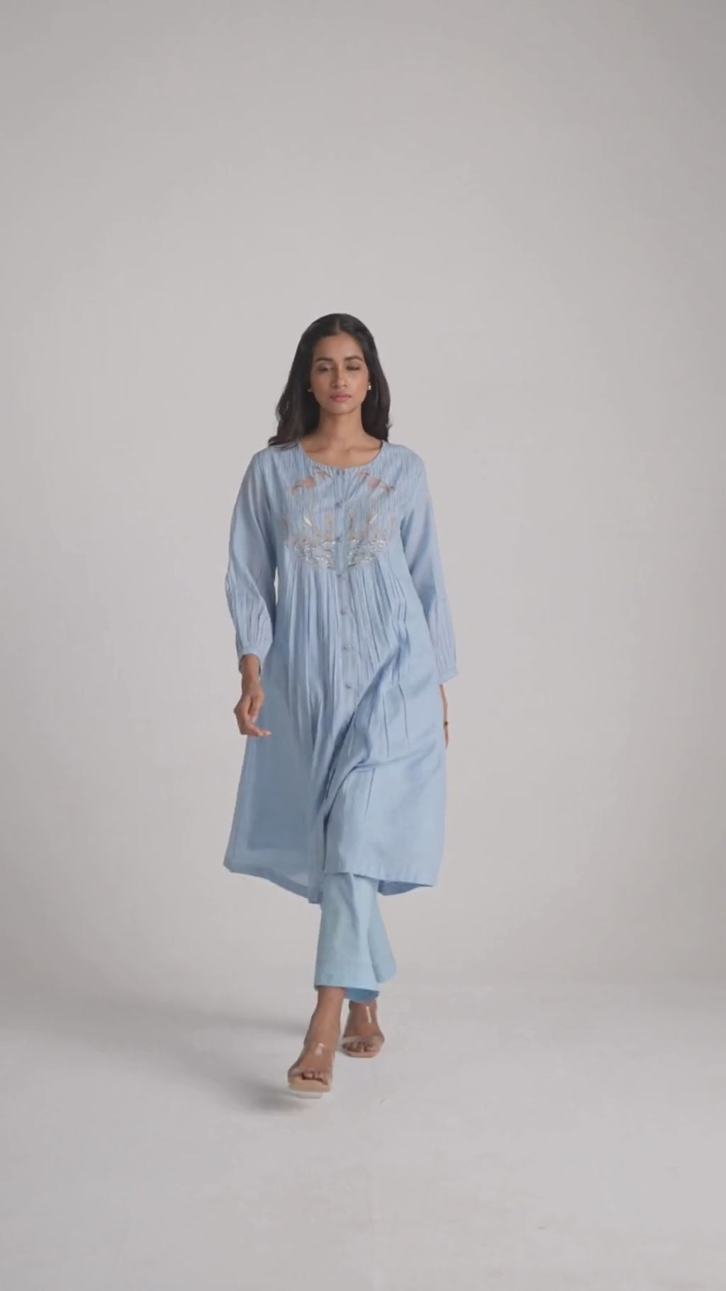 Airy Blue Mul-Chanderi Co-ord Set